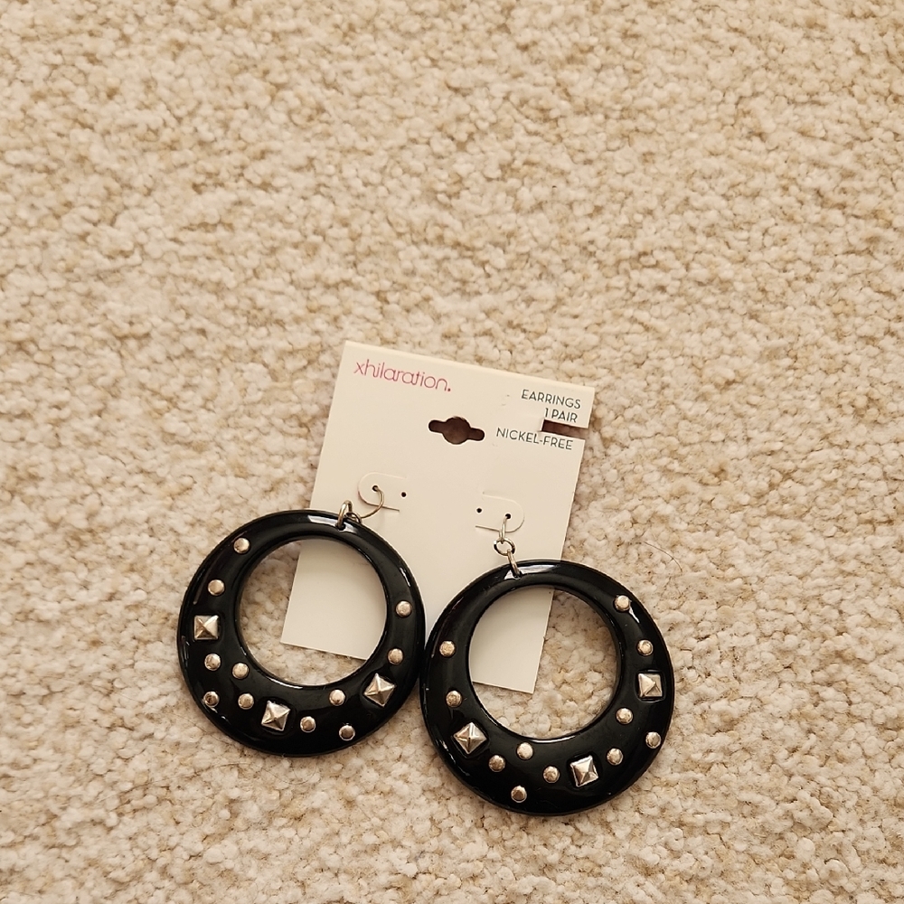 Xhilaration Black Earrings with Silver Accents